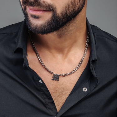 Silver Man Necklace - Initial Necklace - Fire Letter Necklace - Mens Chain Necklace Necklace A Brother & Sisters